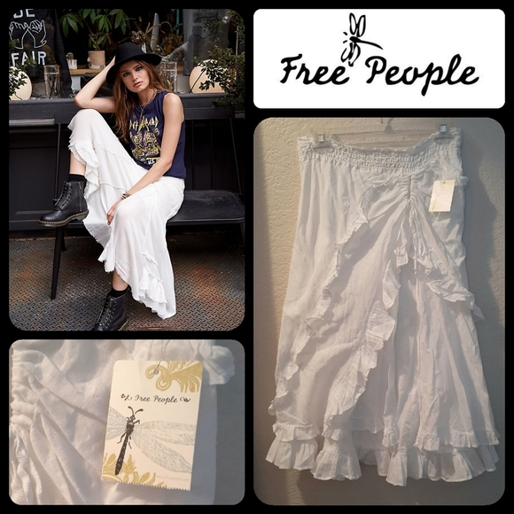 Free People Dresses & Skirts - 🌿Free People White Ruffled Maxi Skirt. NWT!